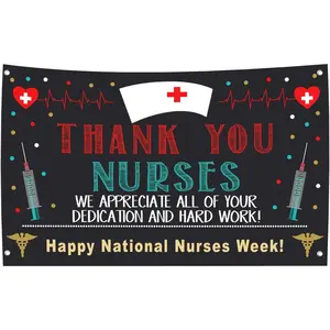 Nurse Appreciation Week Banner - Happy National Nurses Week Multicolor Rectangular 160 x 100 cm Wall Mount Polyester
