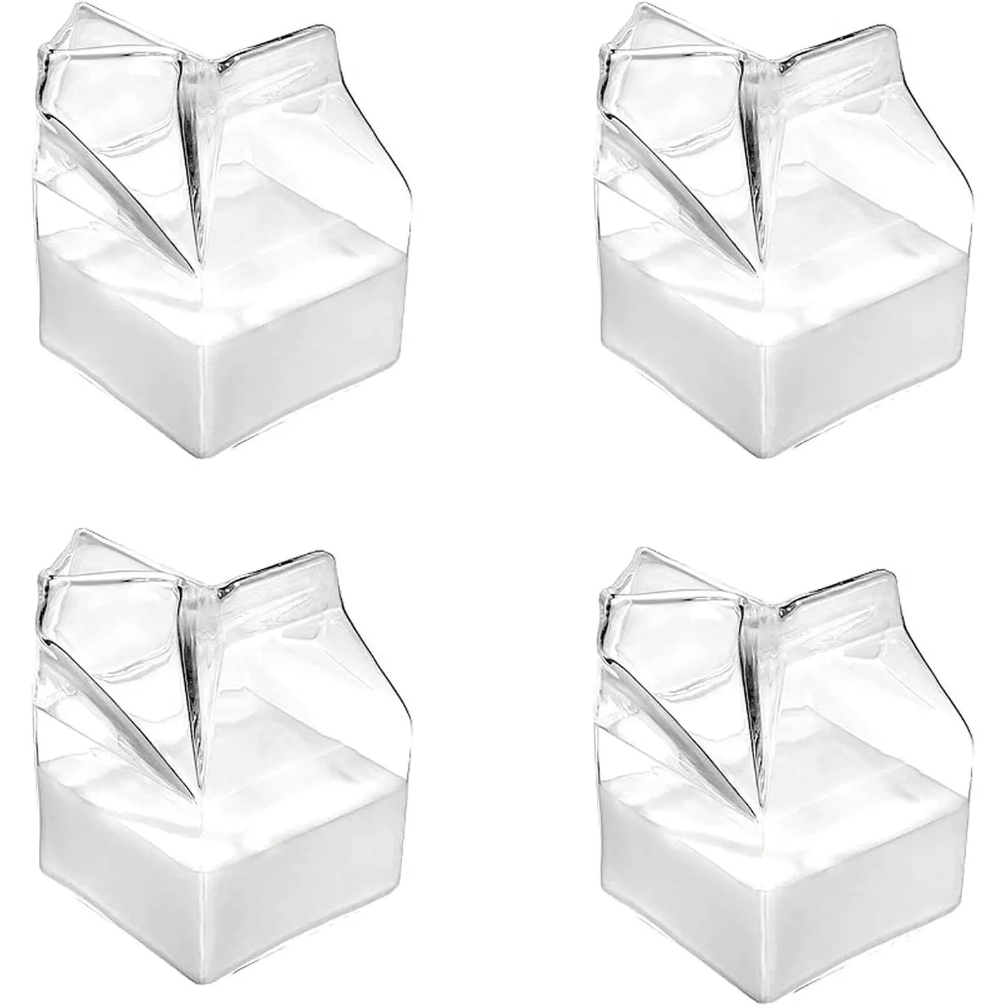 Clear Glass Milk Carton Mini Creamer Container Pitcher Pack of 4 Perfect Gift Choice