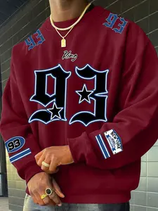 Men's Loose Fit Classic Graphic Sweatshirt, Round Neck, Casual Fitted Long Sleeve Top, Kangaroo Pocket Design, Minimalist Style, All Seasons Wear