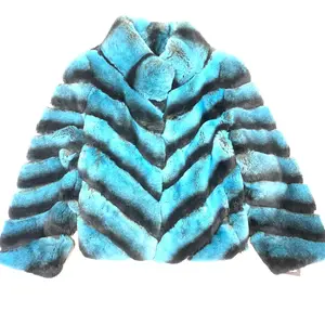 Kashani Ladies Ice Turquoise Rex Rabbit Chinchilla Coat