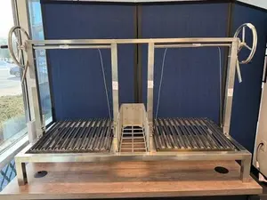 Double Santa Maria Grill Built-in BBQ Cooking Grill with Brasero - Argentine Barbecue V Grate Adjustable Height Stainless Steel Heavy Duty Removable Drip Pans Easy Clean Up