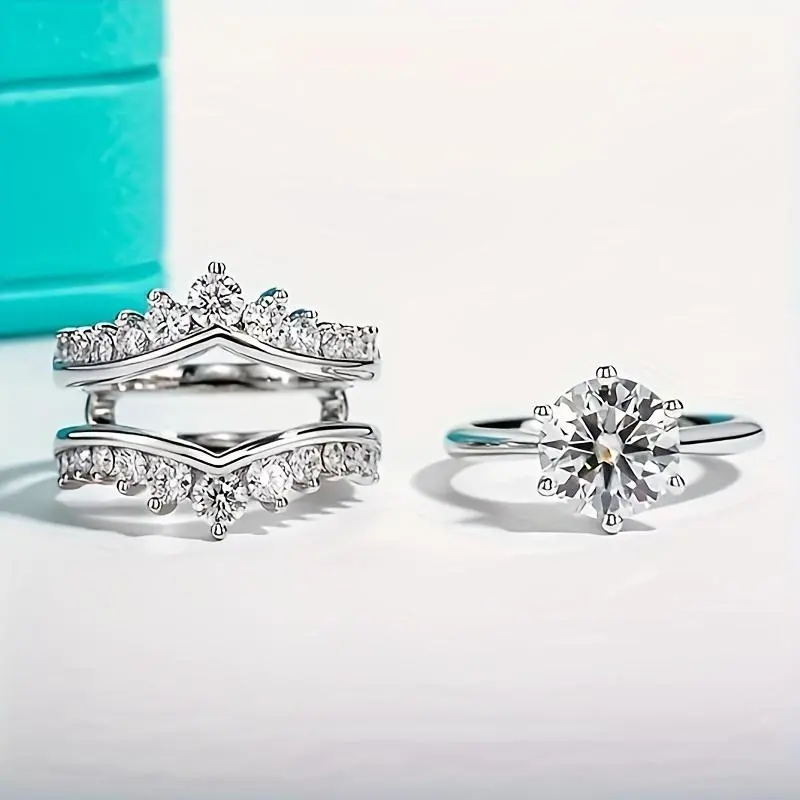 [3 Carat Moissanite Ring] 1pc 3 Carat Moissanite Engagement Ring Set |                   S925 Silver, 18K Gold Plated, Stylish for Birthdays, Weddings and Festivals