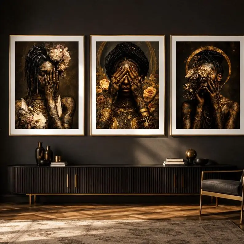 Set of 3 Moon Goddess Wall Art, Dark Feminine Tarot Poster