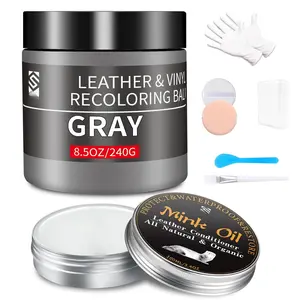 8.5oz Leather Recoloring Balm With 100ml Oil Gray Repair Kit For Furniture And Car Interior Couch Scratch Dye Paint