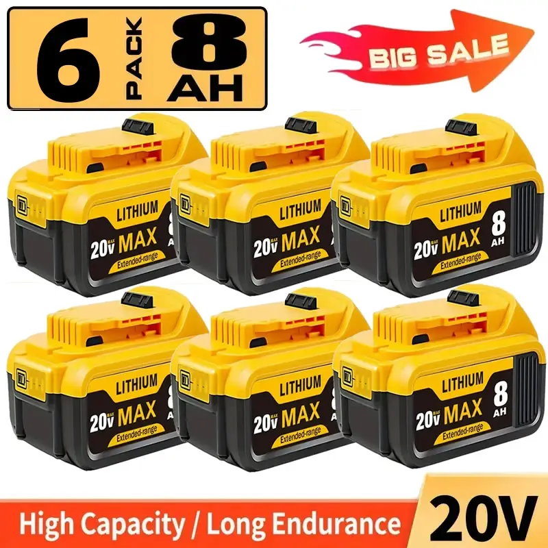 4Pack 8.0Ah Lithium Battery Replacement for Dewalt 20V Battery Lithium-ion MAX DCB200 DCD/DCF/DCG/DCS Series dewalt batteries