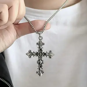 Cross  - Simple Hip-Hop Style, Unisex Pendant style  gold icy Fashionable Collarbone silver link holder charm cross choker  high quality beaded  gothic goddess bead elegant rhinestone chain  pearl choker easter necklace filled hip hop necklace Plated