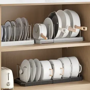 Expandable Pot and Pan Organizer Rack for Cabinet, Pot Lid Organizer Holder with10 Stainless Steel Adjustable