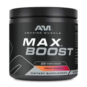 Amazing Muscle Max Boost | 25 Servings | Intense Pre-Workout Supplement for Men & Women | Contains Creatine Monohydrate, Caffeine, Beta-Alanine, Betaine, Vitamins | 250 Grams | dymatize Muscle