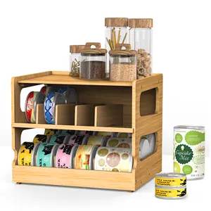 Can Organizer for Pantry, Bamboo Pantry Organizer, 2 Tier Stackable Can Storage Rack Ideal for 36 Human and Pet Food Cans(FIFO) Cat accessories Decor Kitchen