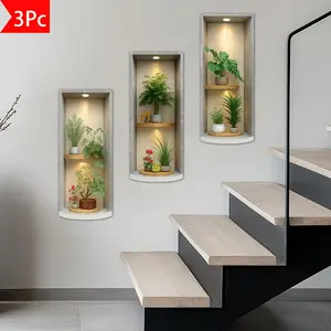 3pc Plant Pot Wall Stickers, Removable Self-Adhesive PVC Decorative Wall Decals, Home Fresh Decoration Household Decoration Supplies for Garden, Living Room, Bedroom, TV Decor