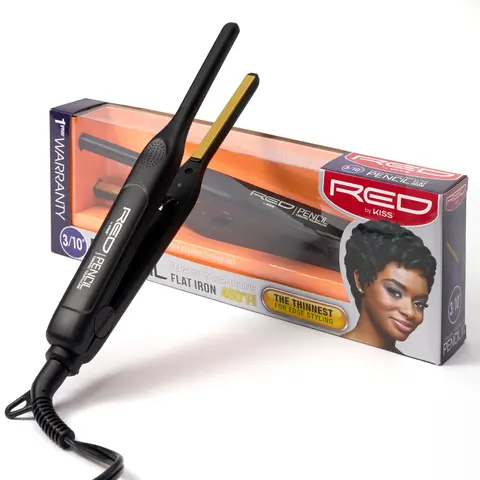 RED by KISS Ultra-Thin 3/10" Ceramic Tourmaline Plates Pencil Flat Iron for Edge Straightening & Short Hair