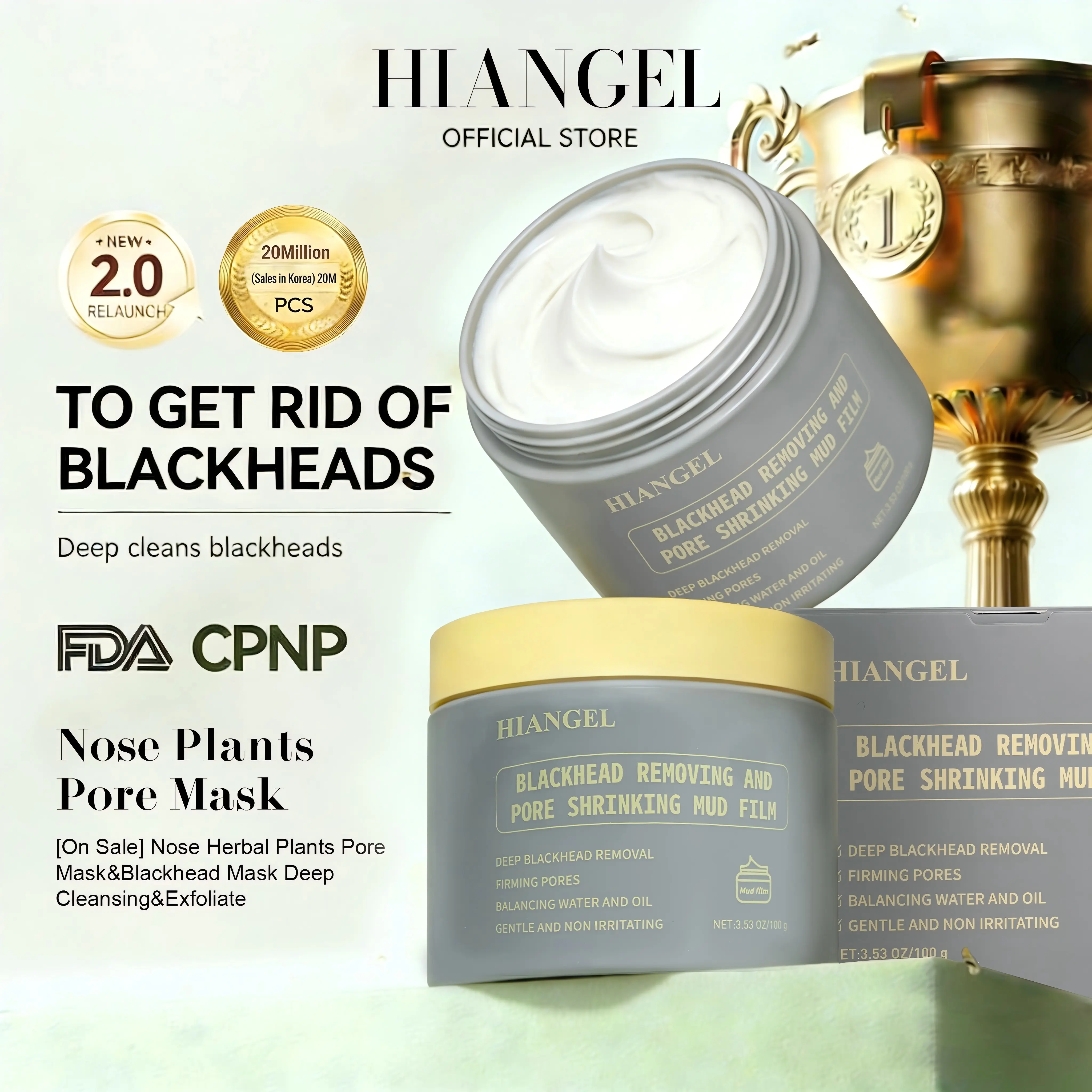 【HIANGEL】Blackhead Removing & Pore Shrinking Mud Mask 50ML - Blackhead Extraction, Oil Control, Gentle Non-Irritating Skincare for All Skin Types, Self Care Products