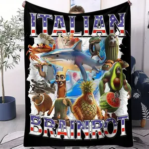 Italian Brainrot and Chimpanzini Bananini patterned blankets, ballet dancer Cappuccina print, used as camping, travel, and outdoor picnic mats for children