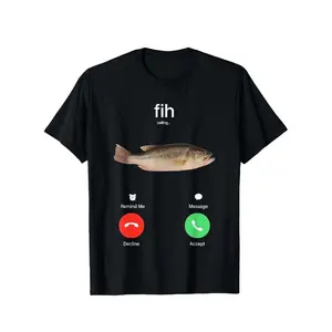 Men's Casual Breathable Knit Street Style Fish Print Round Neck T-Shirt, Summer Fitted Tee for Relaxed, Perfect Gift for Phone Call Rejection,Men's Solid Color Crewneck Tee for Gym & Casual