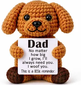 Mini Handmade Crochet Dog Gift for Dad Fathers Day, Dad Birthday Gifts for Men from Daughter Son, Best Dads Ever Father in Law Papa Anniversary Retirement Christmas Stocking Cute Puppy Stuffed Animal
