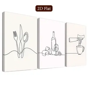 3 Piece Modern Dining Table Art Set, Wine Pour Canvas Print, Minimalist Cutlery Poster, Elegant Wall Decor, Contemporary Home Decoration