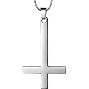 Inverted Cross Necklace Mens 316L Stainless Steel Upside Down Cross Pendant 18k Gold/Black Gun Plated Religious Jewelry