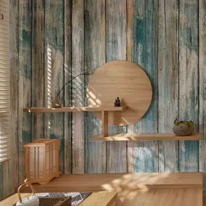 1 Roll Distressed Blue Wood Grain Self-Adhesive Wallpaper, Peel and Stick Contact Paper Removable Waterproof, Rustic Style for Kitchen Cabinets Countertops Tables Renovation, Home Decor for Bedroom Living Room Makeover
