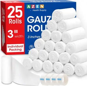 25 Pack Gauze Rolls Bandages, 3 in x 4.1 Yards, Premium Medical Supplies & First Aid Supplies, Bandage Wrap Vet Wrap, Mummy Wraps