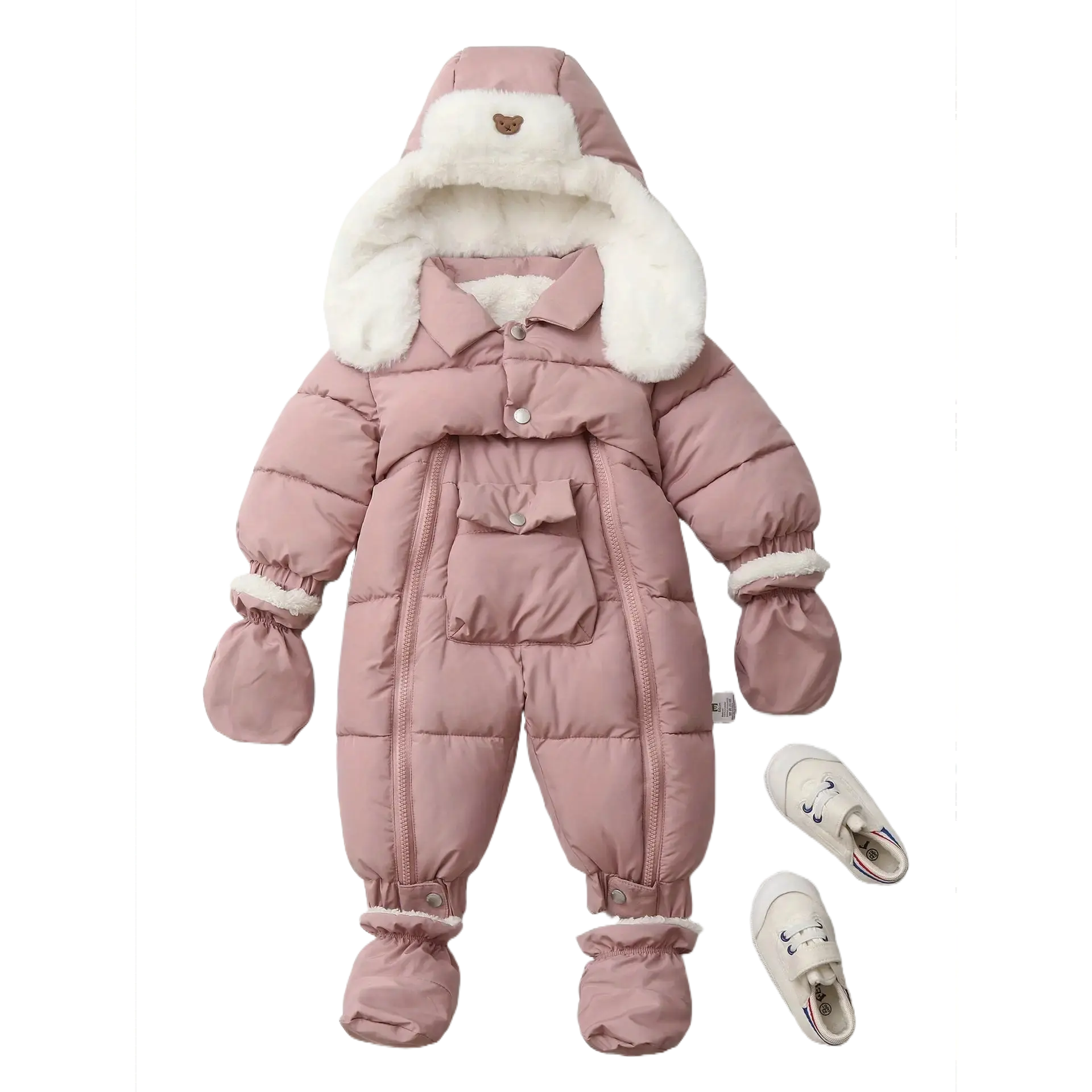 Toddler Boys' Polyester Hooded Snowsuit - Warm Fleece-Lined, Long-Sleeve, Plain Winter Jumpsuit with Full-Length Zipper