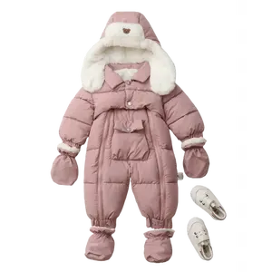 NewInfant and Toddler Fleece-Lined Thickened Bodysuit, Children's Warm Winter Climbing Suit with Zipper Closure Hooded Snowsuit