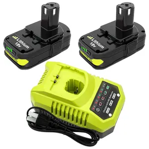 2Pack 6.0Ah P102 Battery Replacement for Ryobi 18V Battery and P117 Charger Compatible with Ryobi 18 Volt Lithium Battery P102 P103 P104 P105 P107