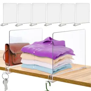 Clear Acrylic Shelf Dividers – Pack of 06 (30x3x23.5cm) - Shelf Organizer for Closet with Hook for Hanging Anything Shelf Divider for Organizing Clothes, Books, Towels and Hats