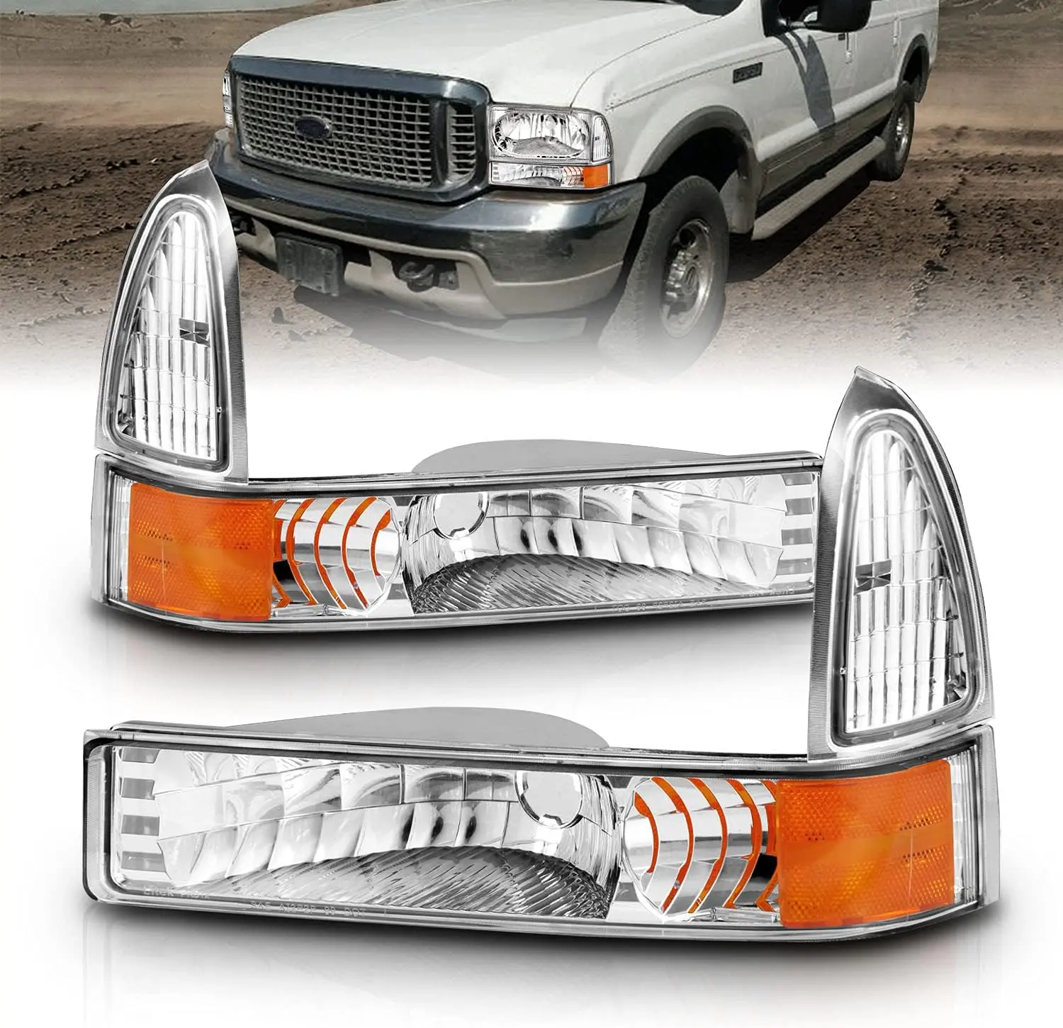 AmeriLite Front Bumper Parking Turn Signal Lights Set For Ford Excursion/Super Duty - Passenger and Driver Side