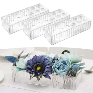 leak-proof vases 3 Pack Leak-Proof Wave Design Rectangular Flower Vases For Centerpieces - 24" Clear Flower