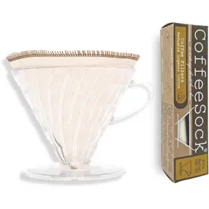 CoffeeSock Reusable Coffee Filters - Made to Fit Hario v60 03 Large (2 Filters) - Organic Natural Cotton Coffee Filters - Ultra-Durable Set - Compostable Cloth