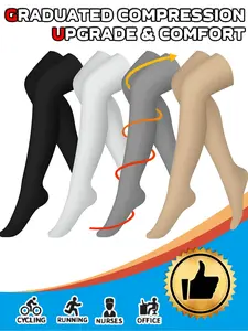 4 Pairs Knee Thigh High Compression Stockings Over the Knee for Women Men Long Socks 15 - 20 mmhg Circulation Socks Blood Flow Issues Running Pregnancy Sport Gym Athletic Running Socks Medias para la Mujer Medical