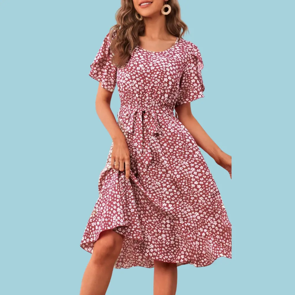 Women's Sequin Ruffled Dress, a Sparkly Short-Sleeve Metallic Style for Casual Party and Festival Occasions, Shortsleeve, Flutter Sleeve, Ditsy Floral, Affordable Fashion, Cute, Elastane, Bodycon, Contrast Lace, Elegant, Knee Length, Machine Washable, Nor