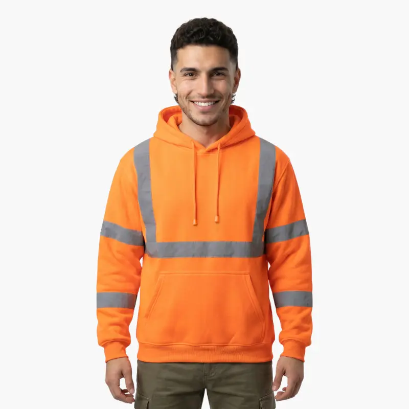 Hi-Vis Class 3 Pullover Hoodie with Pockets – Single Reflective Tape
