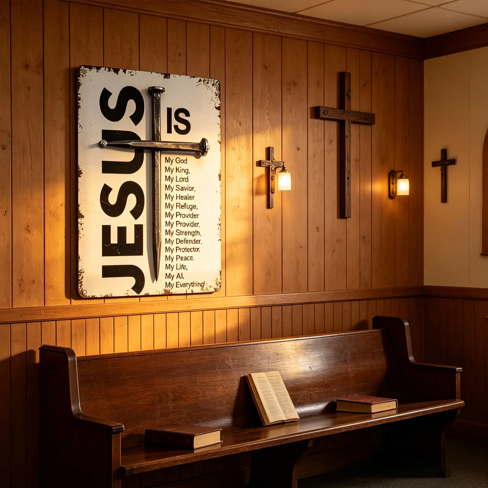 Vintage Retro Jesus Metal Wall Sign - 12x8 in Aluminium Religious Plaque, Christian Faith Quote Crucifix Home Decor with Vintage Charm, Church & Home Prayer Room Gift for Believers, Churches