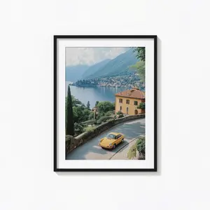 Porsche 911 Print, Retro Lake Como Italy Porsche Wall Art, Oil Painting, Vintage Print, Photography Prints, Museum Quality Photo Art Print