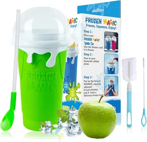 AIT Corp slushie magic cup, cool stuff slushy maker , shake smoothie,juice milk ice cream, cool gadget kid friend family Kitchen Utensils Mug Spoon Pvc Straw