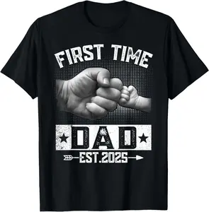 100% Cotton First Time Dad Est 2025 Fist Bump New Dad Funny Father's Day T-Shirt