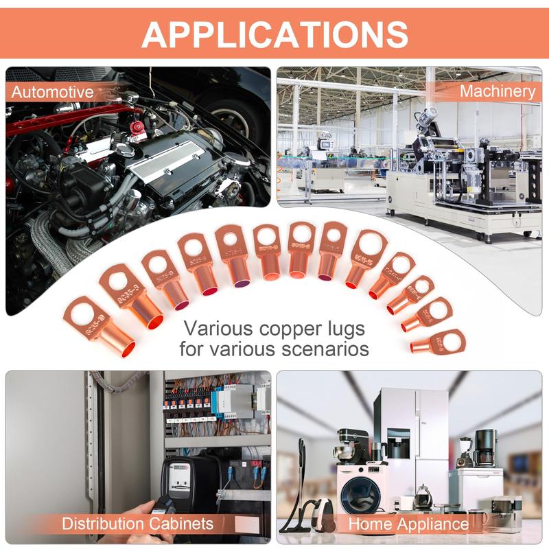 260PCS Copper Wire Lugs,Terminal Connectors,Used on AWG12 10 8 6 4 2 Cable,Heat Shrink Set,Bare Copper Eyelets,Ring Terminals Connectors,120Pcs Battery Cable Lugs Ends and 140Pcs Heat Shrink Tubing