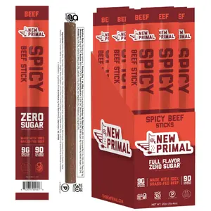 The New Primal Spicy Beef Meat Sticks – Grass-Fed Goodness, Zero Sugar (20 Sticks)