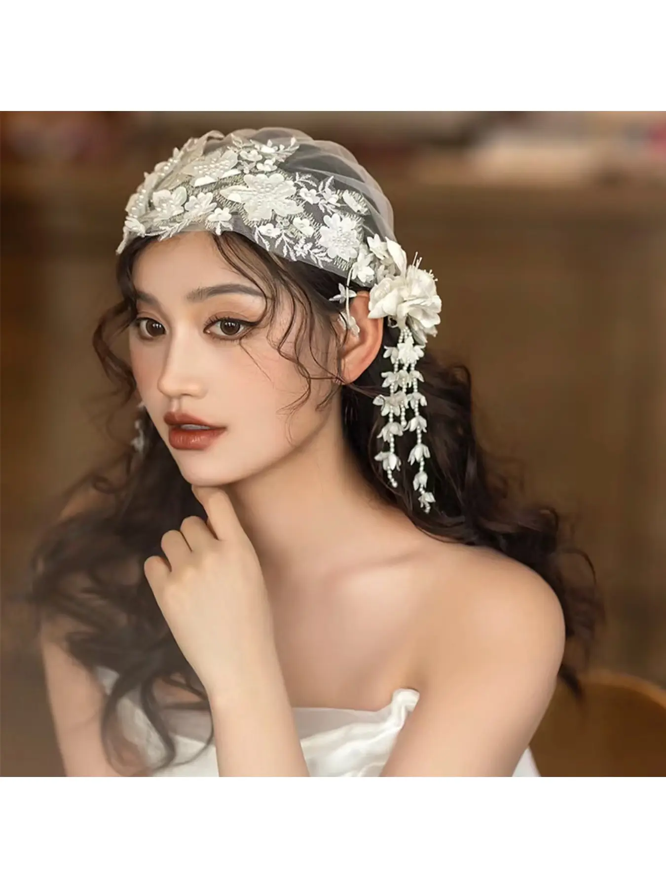 Elegant Bridal Headwear,Fairy Tassel Wedding Headdress Luxury Flower Barrettes Wedding Hair Clips For Brides Flower Hair... From Ddmyearth  main image 2