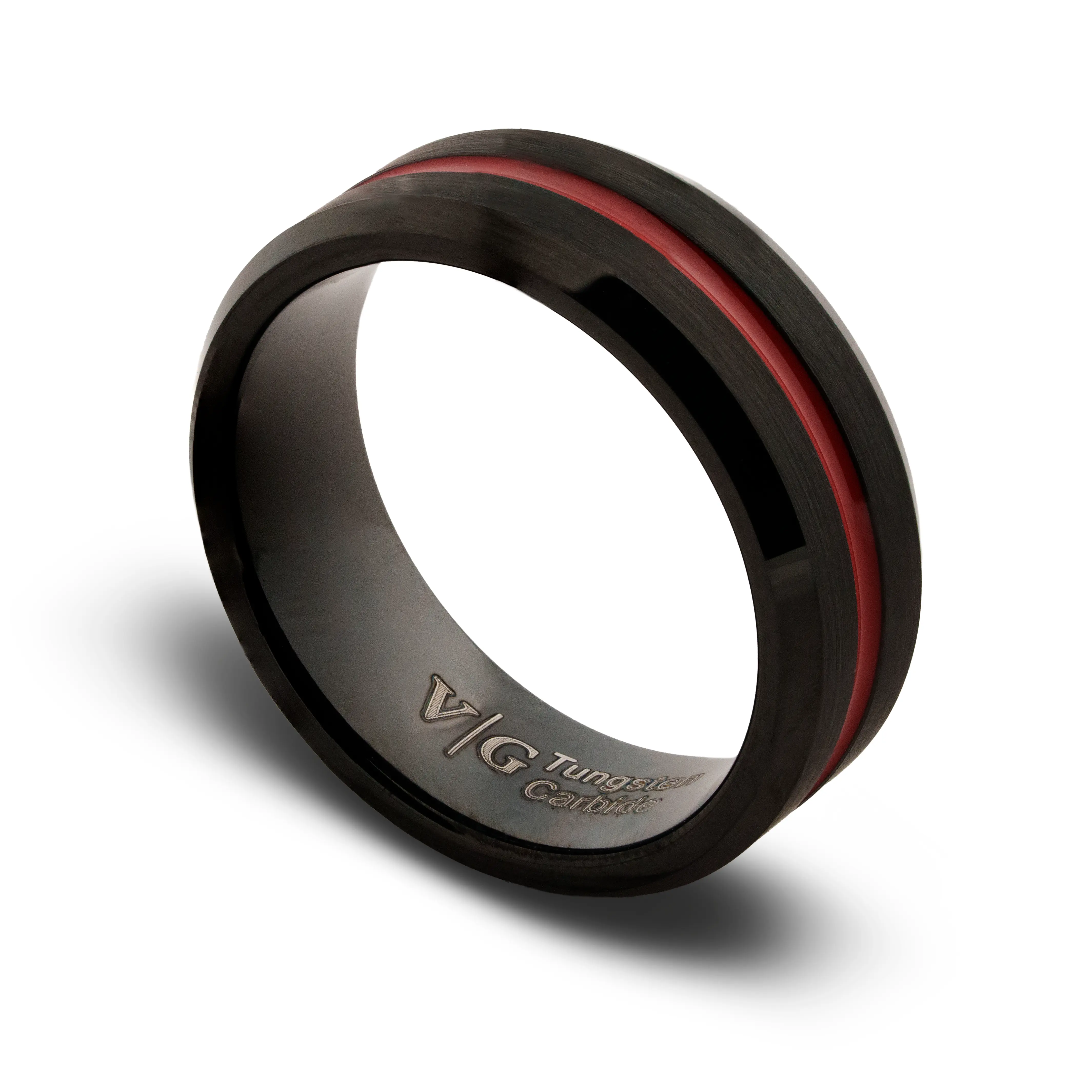 Men's Firefighter Tribute Hero Ring - 8mm Matte Black Scratch Resistant Tungsten Carbide Band, Thin Red Line Detail, Bold Look for Everyday Wear, Firefighters, Tribute Ring