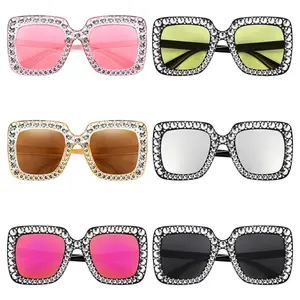 6 Pairs Crystal Oversized Square Sunglasses Diamond Glitter Sunglasses Retro Thick Frame Sunglasses
