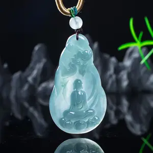 Natural A-grade Jadeite Ice Blue Water Enlightenment Men's and Women's Jade Pendant Hanging Ornament Jadeite Pendant