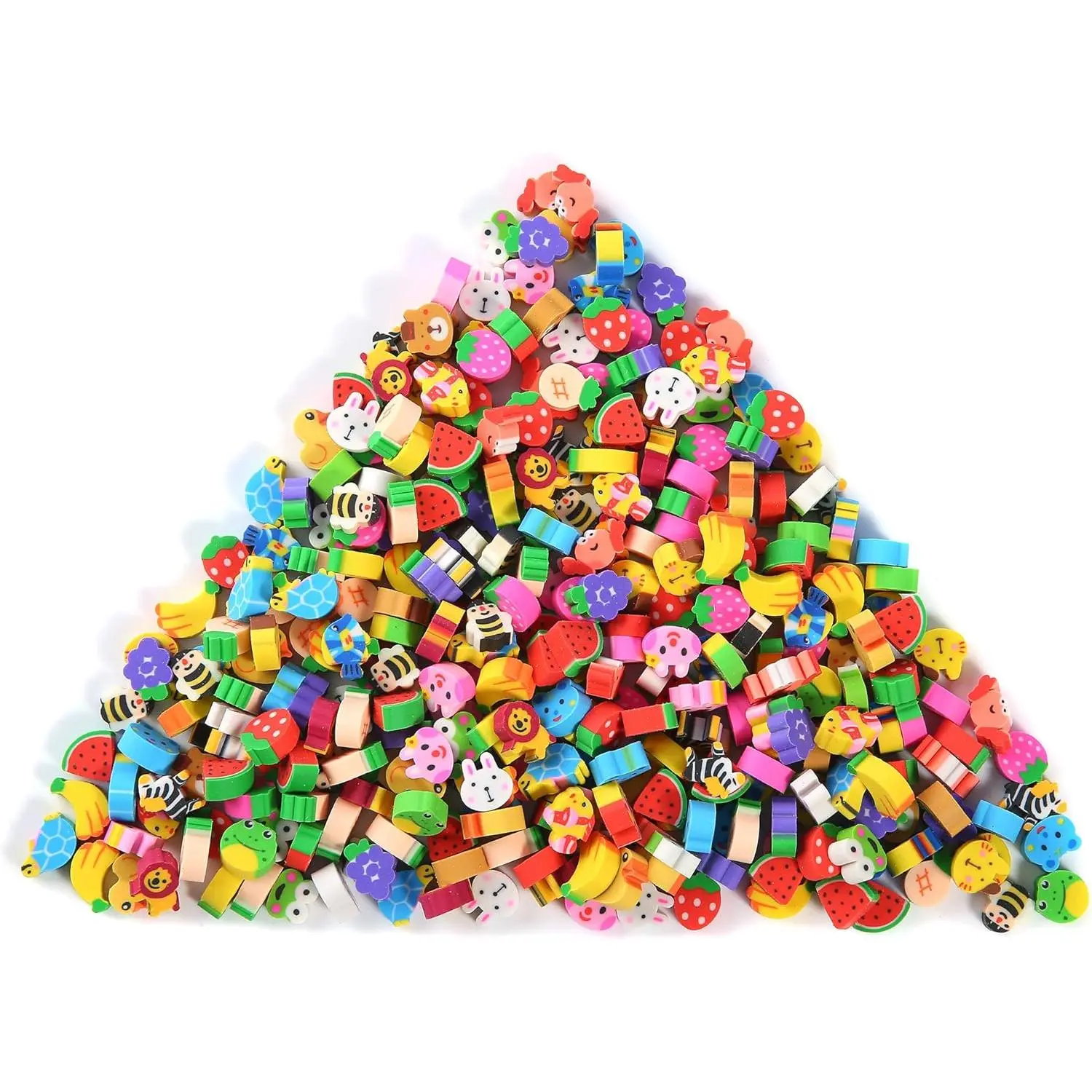 Mini Erasers 300-Piece Bulk Assortment, Cute Animal & Fruit Shapes for Kids, School Supplies & Gift Fillers, Classroom Prizes & Home Rewards