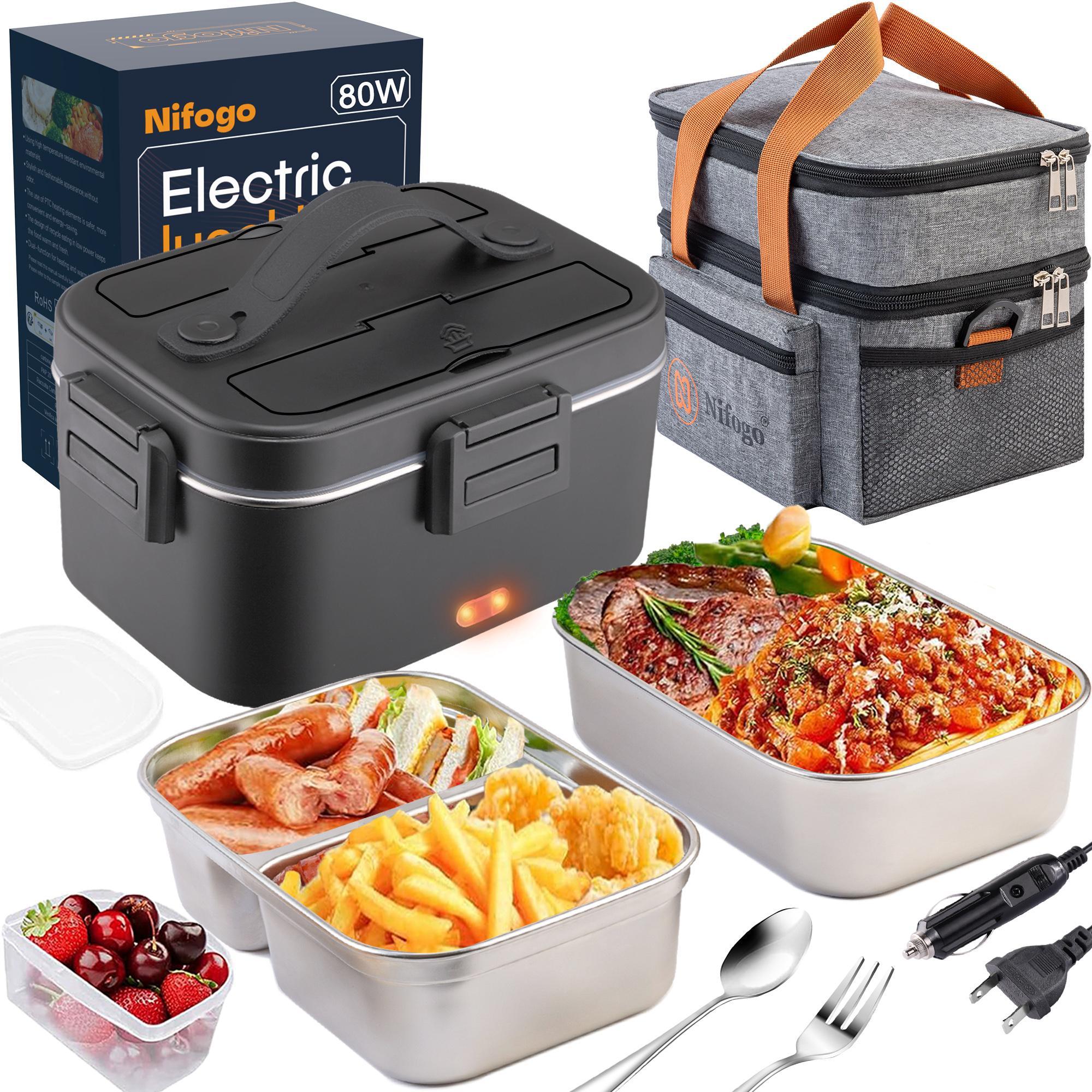 Electric Lunch Box -12V/24V/110V, 80W, 1.8L Capacity Portable Food Heater with Tableware and Lunch Bag for Car, Home, Office & Travel Use