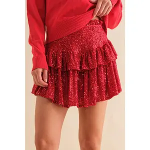 Red Sequin Ruffle Skort
