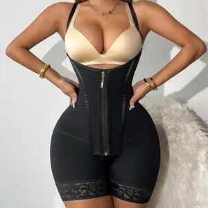 Moldeadoras Shapewear for Women Tummy Control Body Shaper Girdles Waist Snatched Garment Elegant Body Shaping Nylon Fabric with Steel Boning Zipper Closure Adjustable Straps & Non-Slip Silicone Strips Enhance Compression Basic shapewear Fajas Black