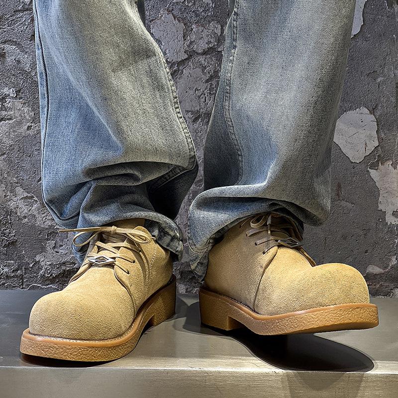 Men's Retro Platform Suede Shoes Big Toe Work Style Street Fashion Slim Leg