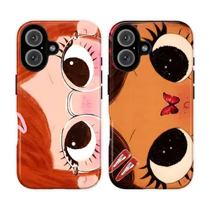 Kawaii Big Eyes Girl Phone Case – Cute Anime Cartoon Face Aesthetic, Red Hair Nerd Glasses & Butterfly Detail, Coquette Soft Girl Y2K Style, Trendy TikTok iPhone Case for iPhone 17 16 15 14 13 12 11 Pro Max & Samsung Galaxy, Cute Gift for Girls & Women