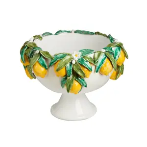 Glazed Ceramic Footed Lemon Bowl